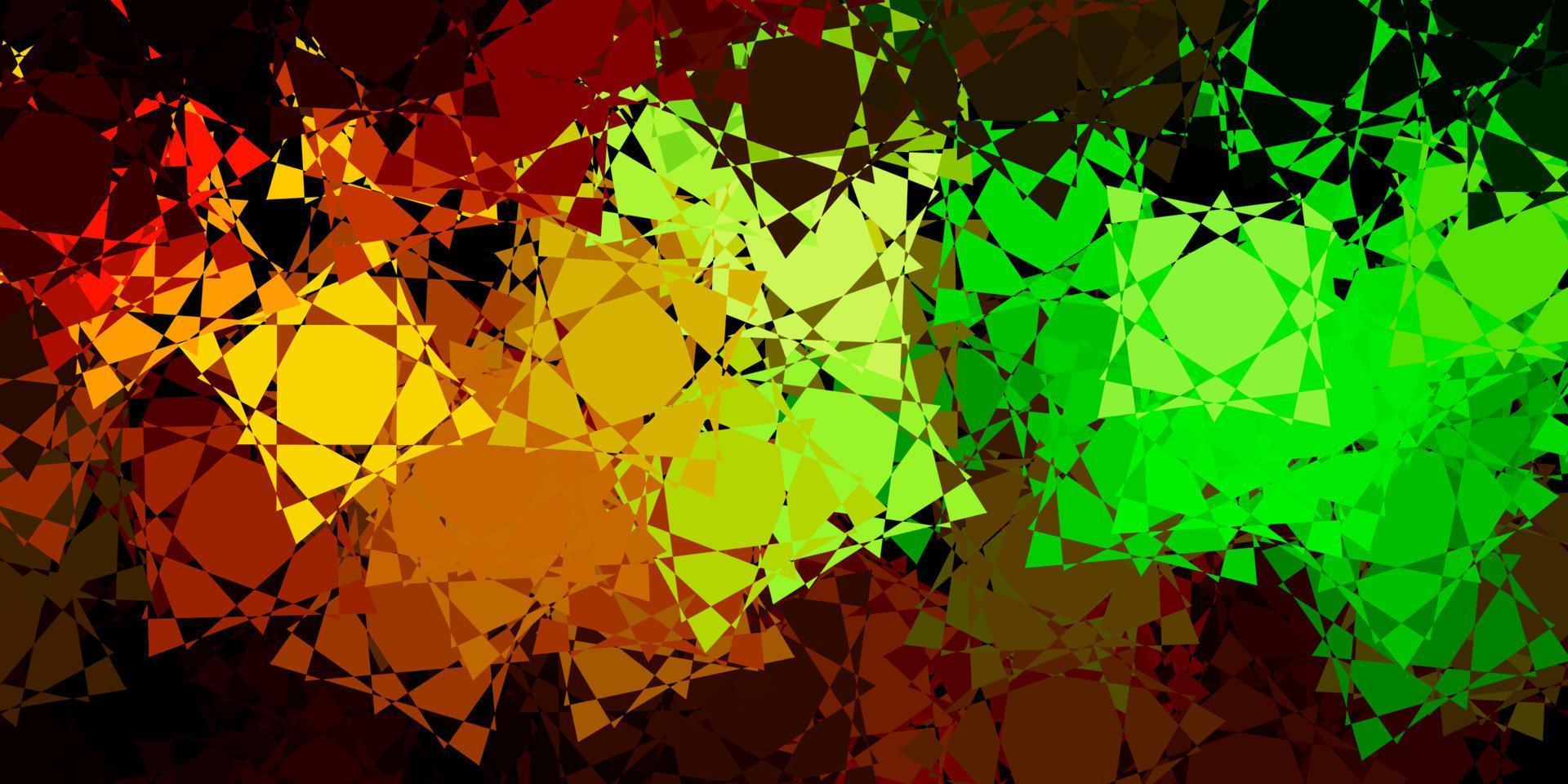 dunkelgrüner, gelber Vektorhintergrund mit Dreiecken, Linien. vektor