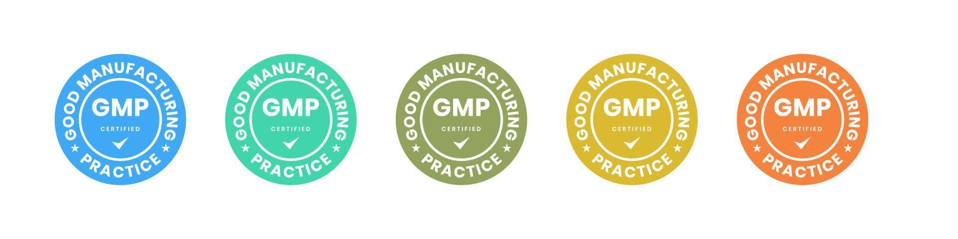 gmp god tillverkning praxis certifierad rund badge stämpel på vit bakgrund vektor