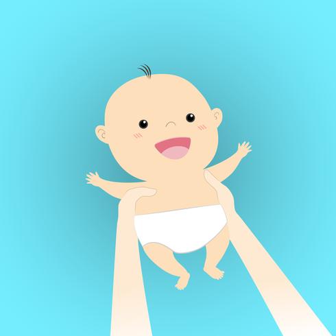 niedlichen Cartoon Baby in Händen über Kopf halten vektor