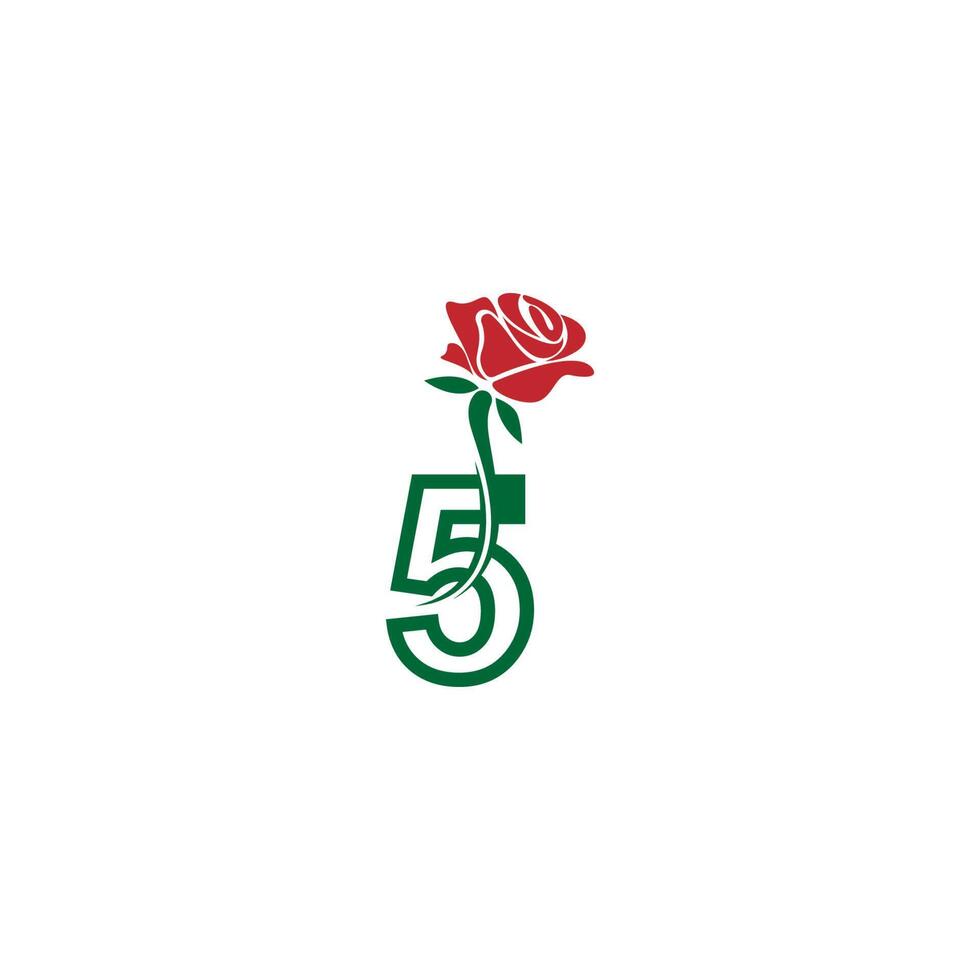 Nummer 5 mit Rosensymbol-Logo-Vektorvorlage vektor