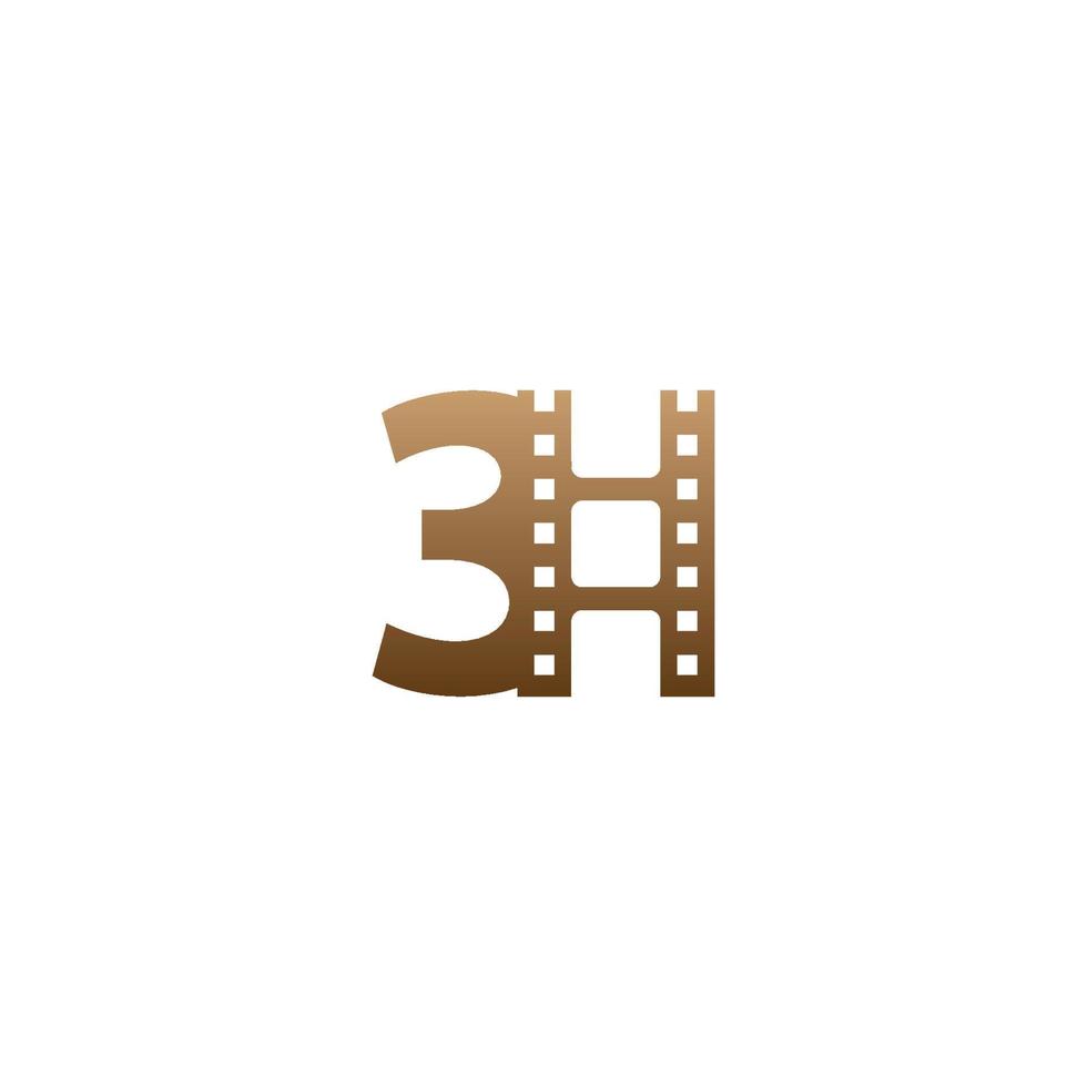 Nummer 3 mit Designvorlage für das Logo des Filmstreifensymbols vektor