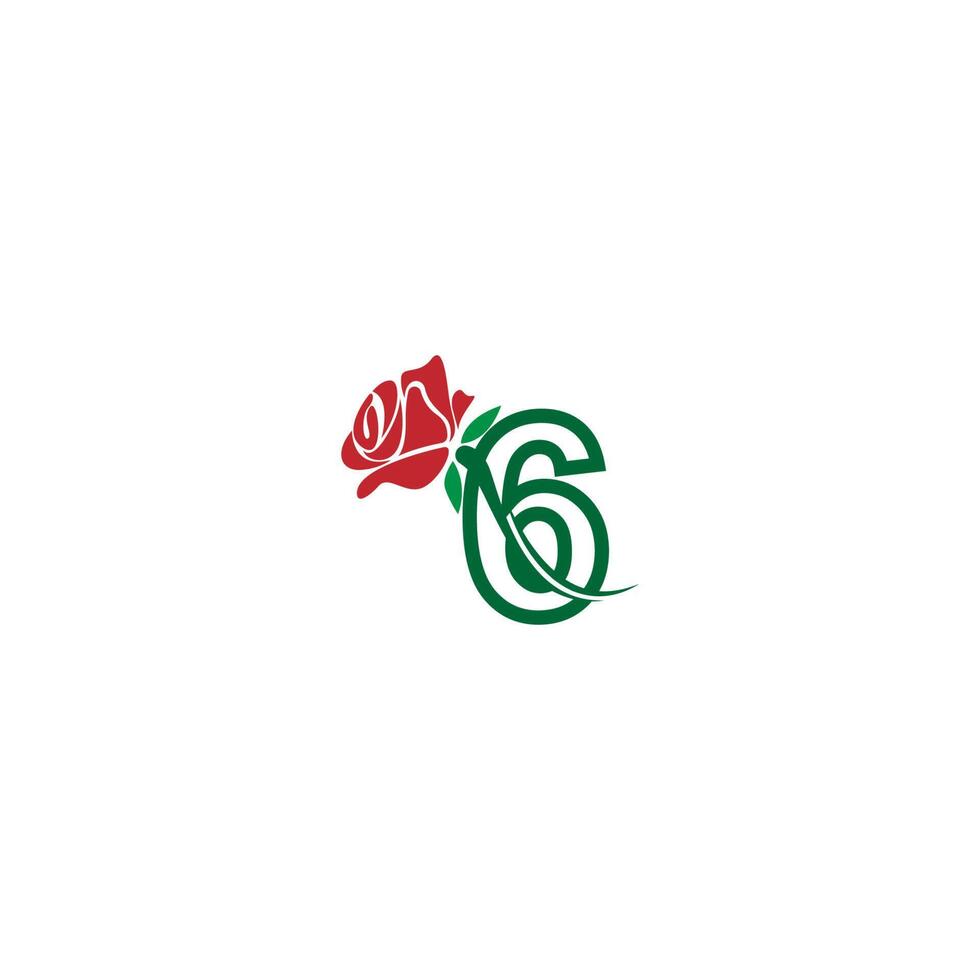 Nummer 6 mit Rosensymbol-Logo-Vektorvorlage vektor