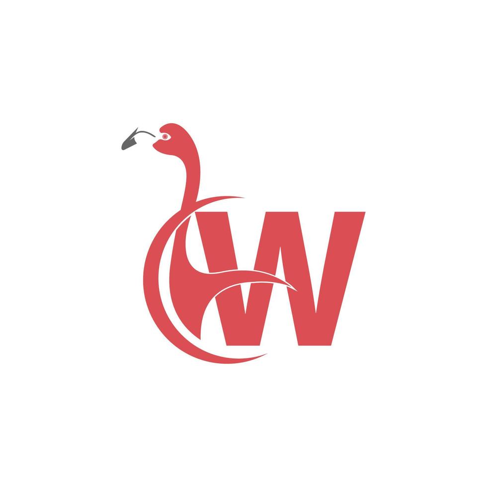 Buchstabe w mit Flamingo-Vogel-Symbol-Logo-Vektor vektor