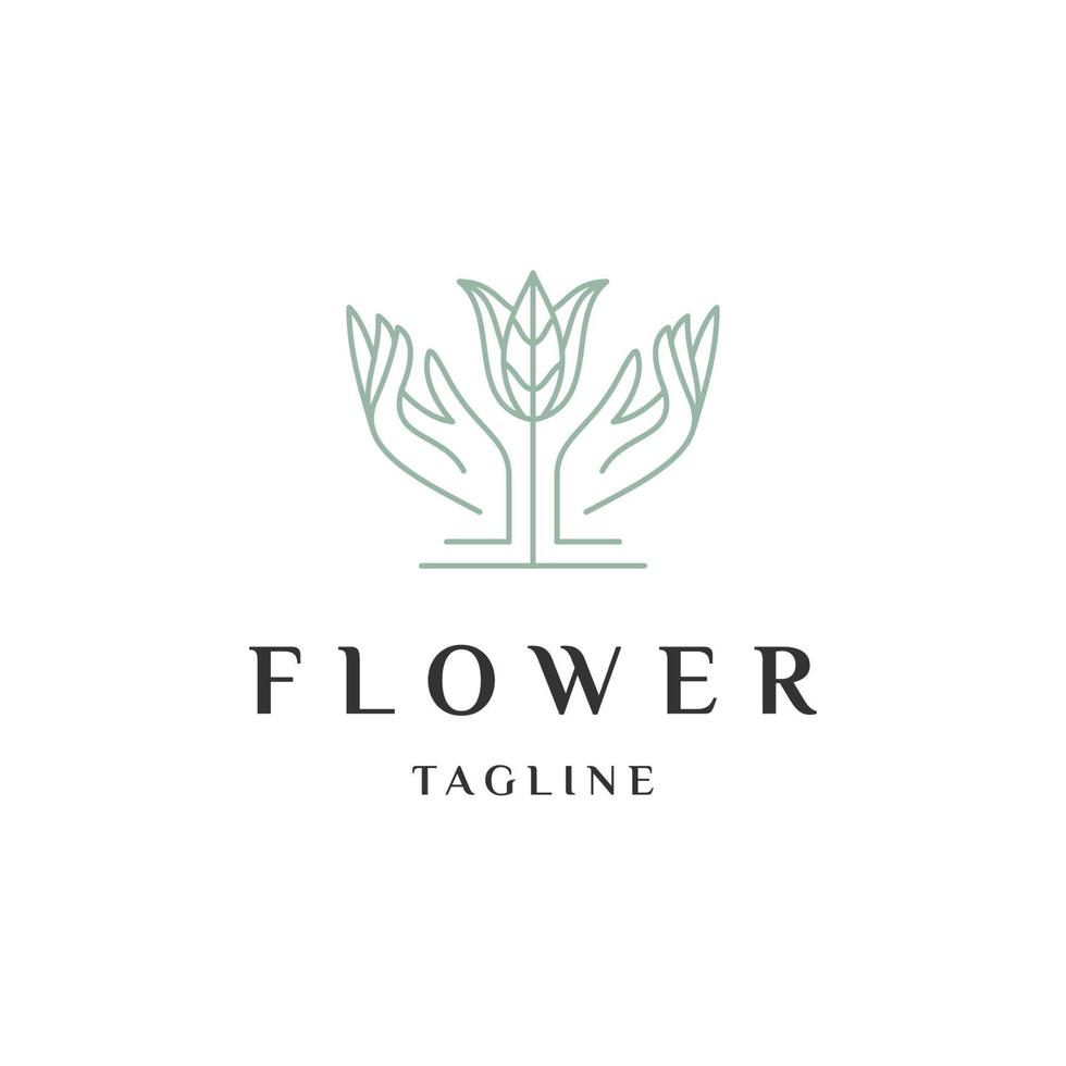 Hand-Blumen-Linie Logo-Konzept, flache Symbol-Design-Vorlage vektor