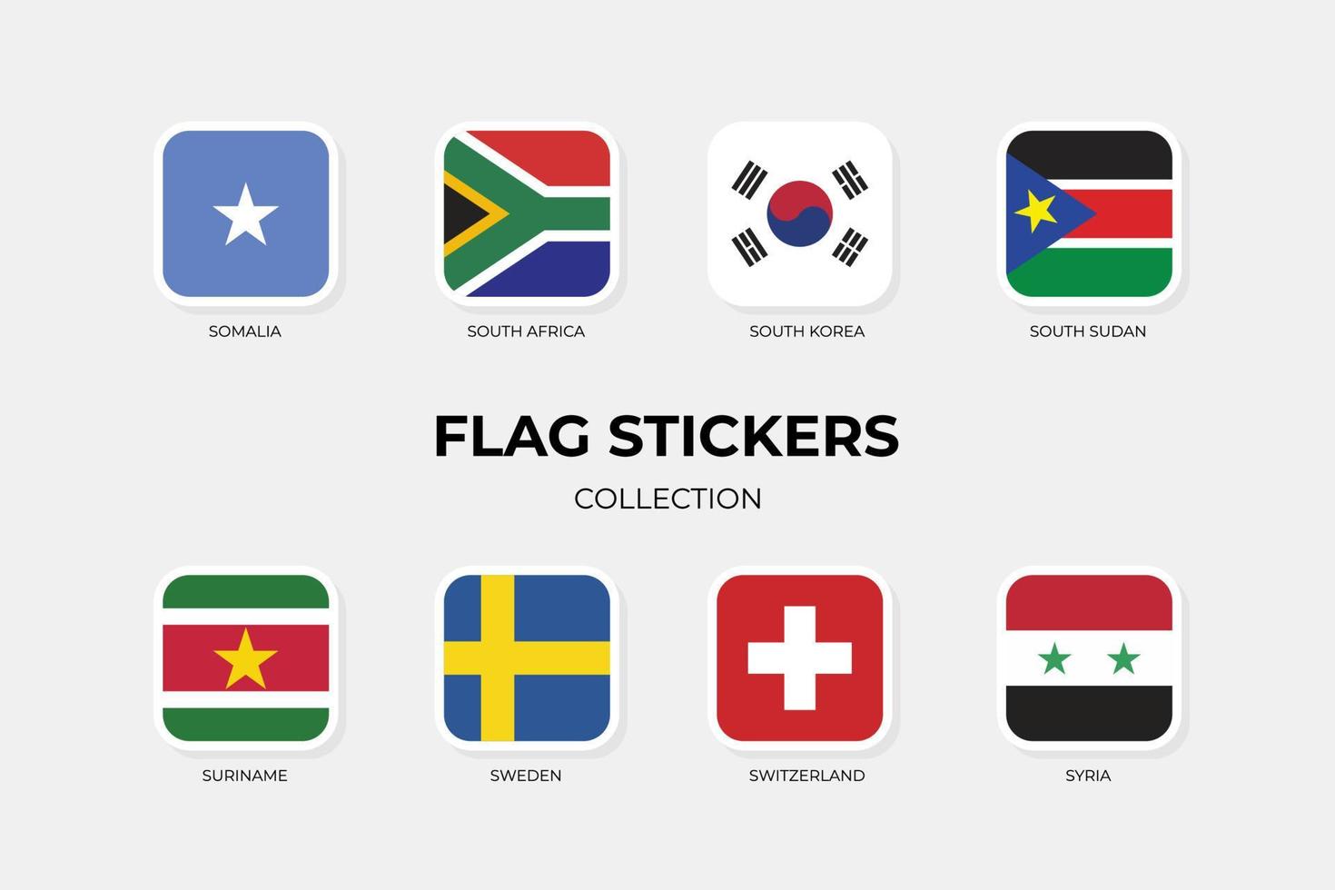flaggklistermärken för somalia, sydafrika, sydkorea, sydsudan, surinam, sverige, schweiz, syrien, vektor