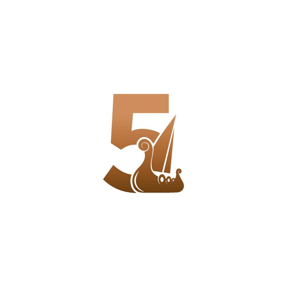 Nummer 5 mit Logo-Symbol Wikinger-Segelboot-Designvorlage vektor