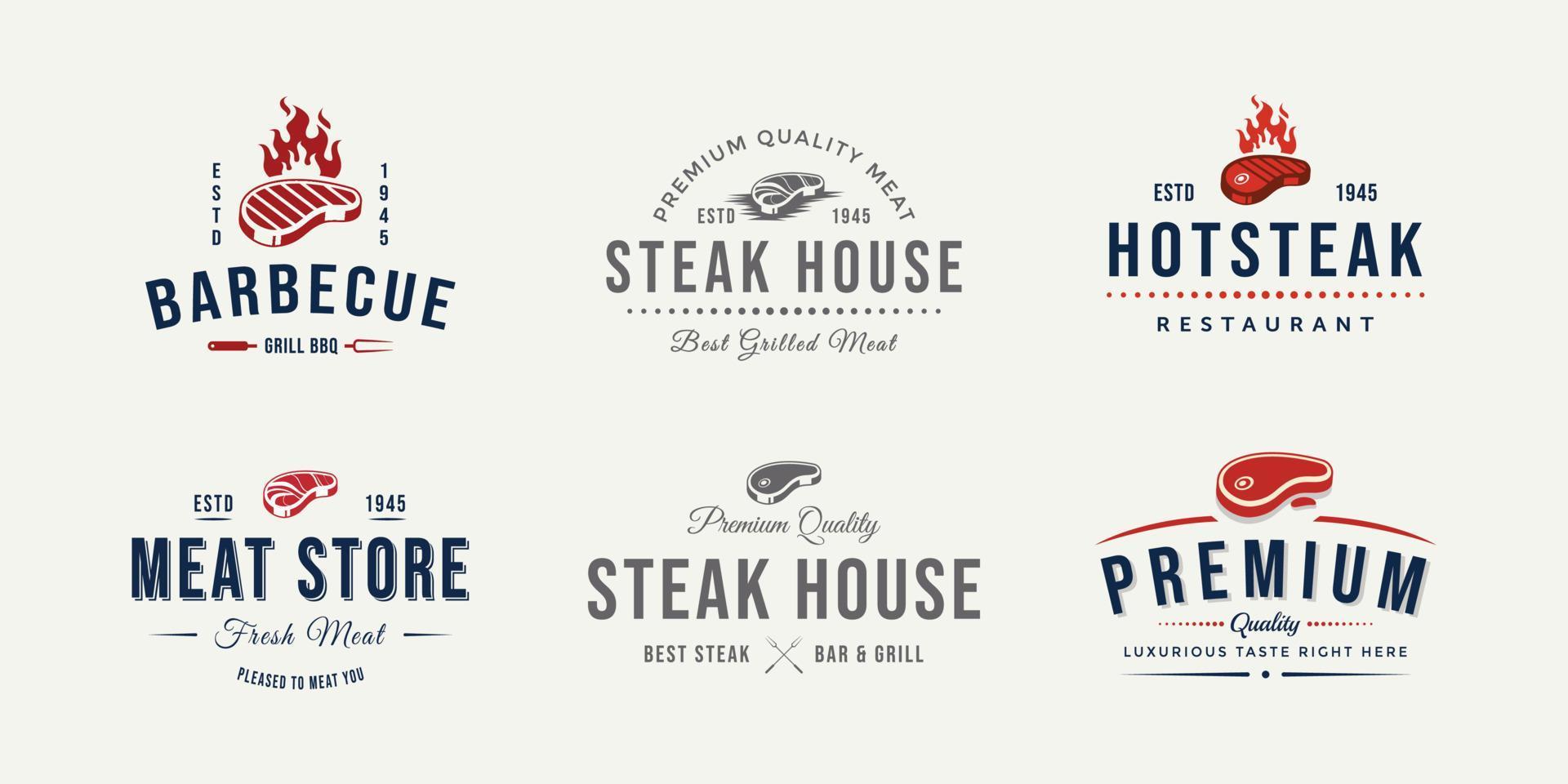uppsättning vintage slakt kött butik badge logotyp vektor