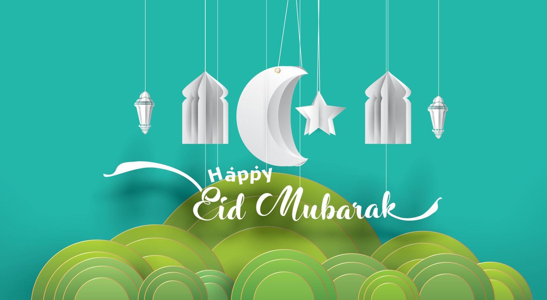 eid mubarak grußkartenillustration, ramadan kareem karikaturvektor, der islamisches fest für banner, poster, hintergrund, flyer, illustration, broschüre und verkaufshintergrund wünscht vektor