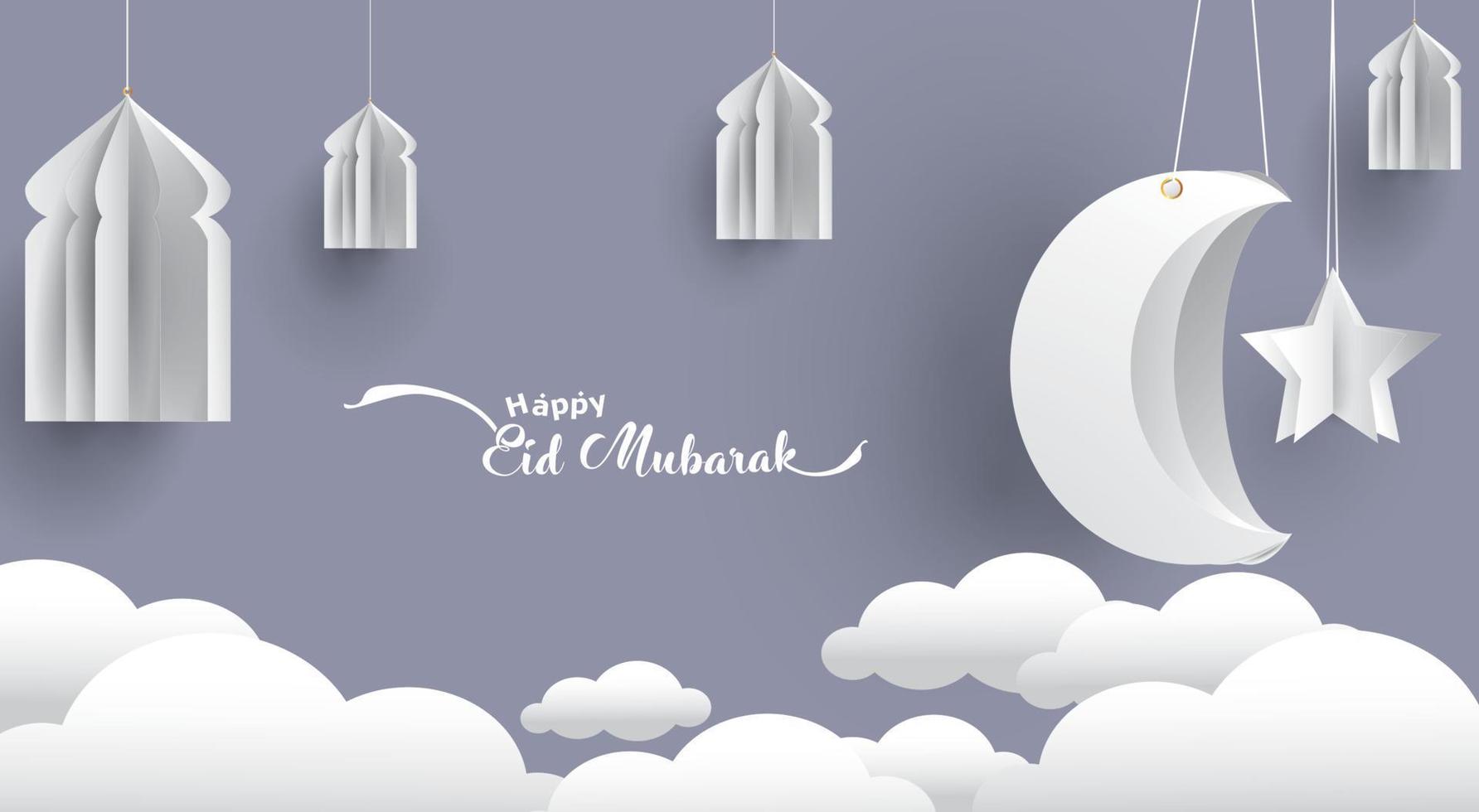 eid mubarak grußkartenillustration, ramadan kareem karikaturvektor, der islamisches fest für banner wünscht vektor