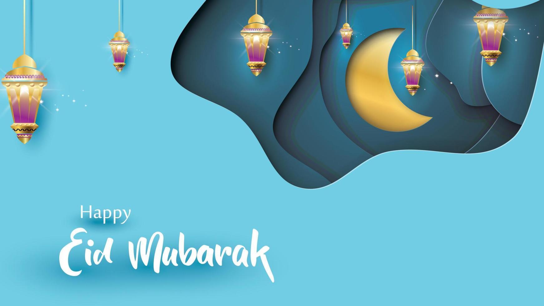 eid mubarak grußkartenillustration, ramadan kareem karikaturvektor, der islamisches fest für banner, poster, hintergrund, flyer, illustration, broschüre und verkaufshintergrund wünscht vektor