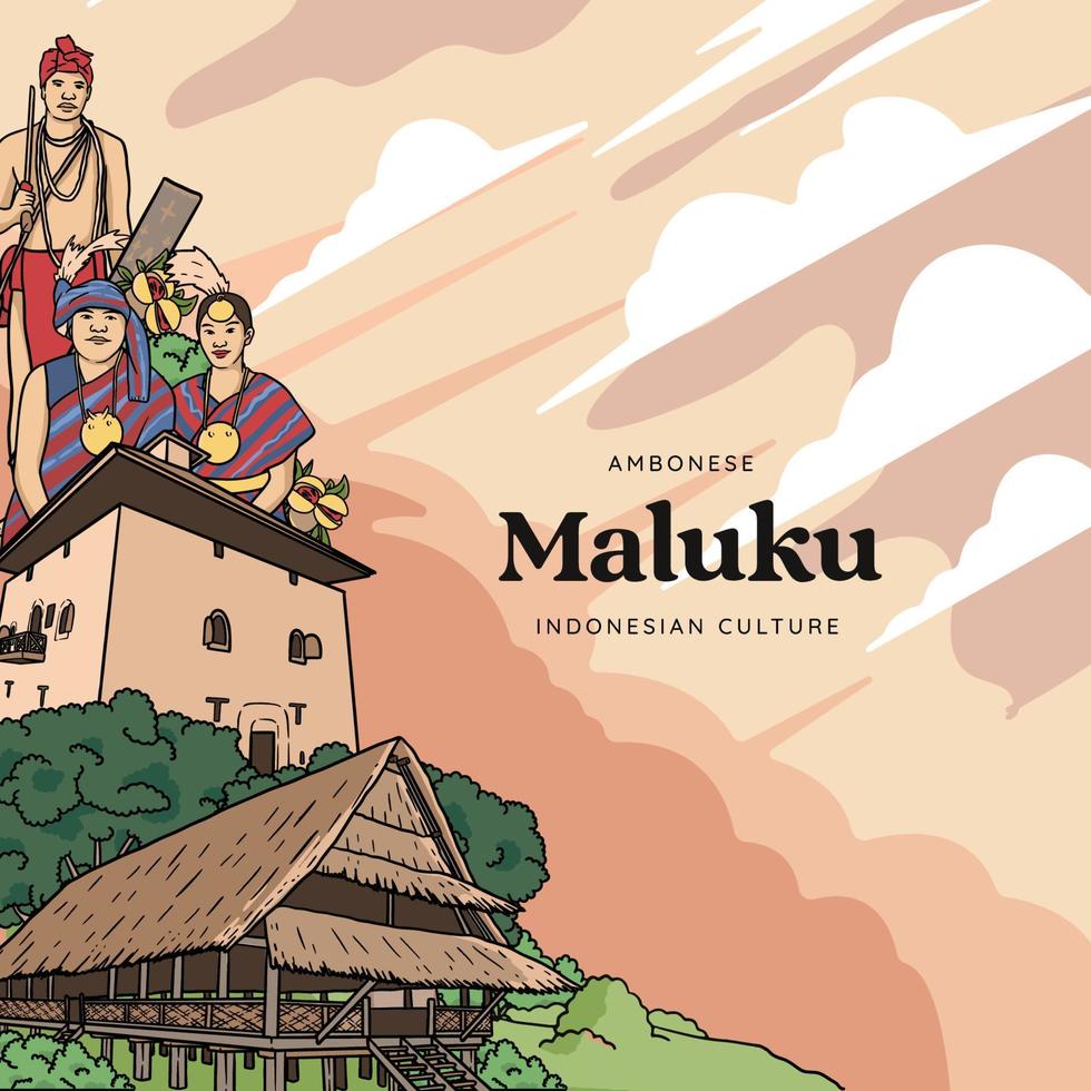 ställa in maluku illustration. handritad indonesiska kulturer bakgrund vektor