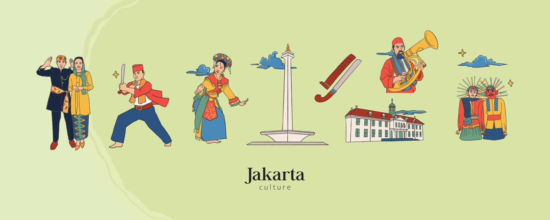 isolerade jakarta illustration. handritad indonesiska kulturer bakgrund vektor