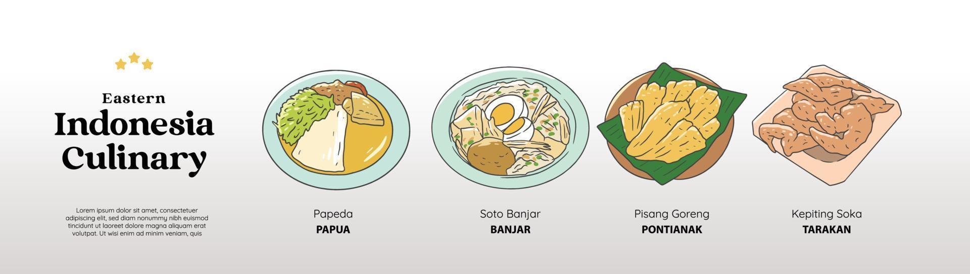 isoliertes papua kulinarisches lebensmittelpaket. traditionelle küche handgezeichneter illustrationsvektor. vektor