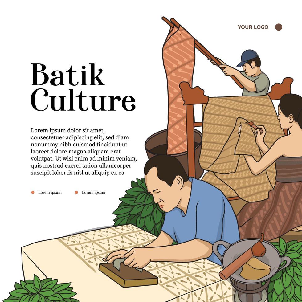 batikillustration för inlägg på sociala medier. handritad indonesiska kulturer bakgrund. vektor