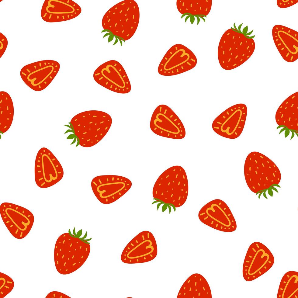 nahtloses Muster mit süßer Erdbeere auf weißem Hintergrund. Vektor-Illustration von roten saftigen Beeren vektor
