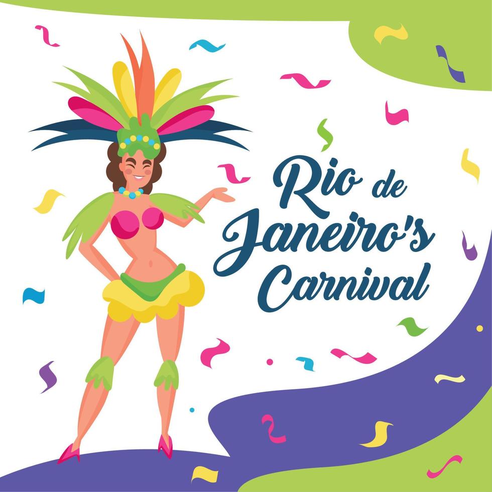 brasilien-karnevalsplakat glückliche frau gekleidet mit traditionellem kleidungsvektor vektor