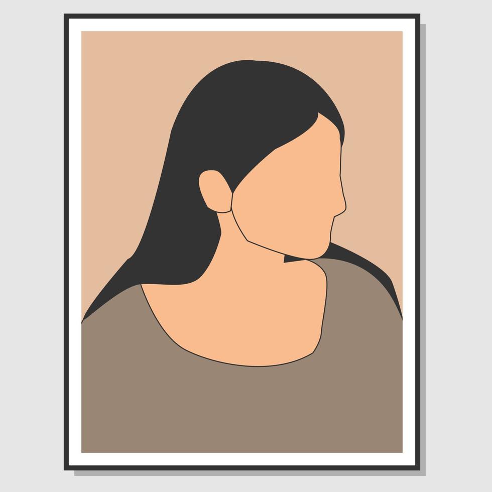 abstrakt väggkonst. porträtt av kvinna ansikte i platt tecknad stil. lämplig för väggdekoration i vardagsrummet. vektor illustration