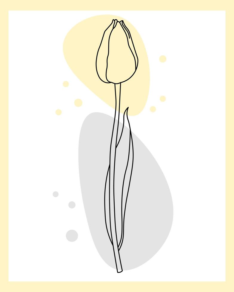 Linienkunst, Konturtulpenblume mit dem Zusatz von farbigen Flecken in Pastelltönen auf weißem Hintergrund. Poster, Wandkunst, Postkarte, Einladung vektor