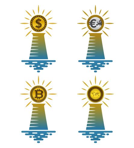 Leuchtturmikonen mit Münzen vektor