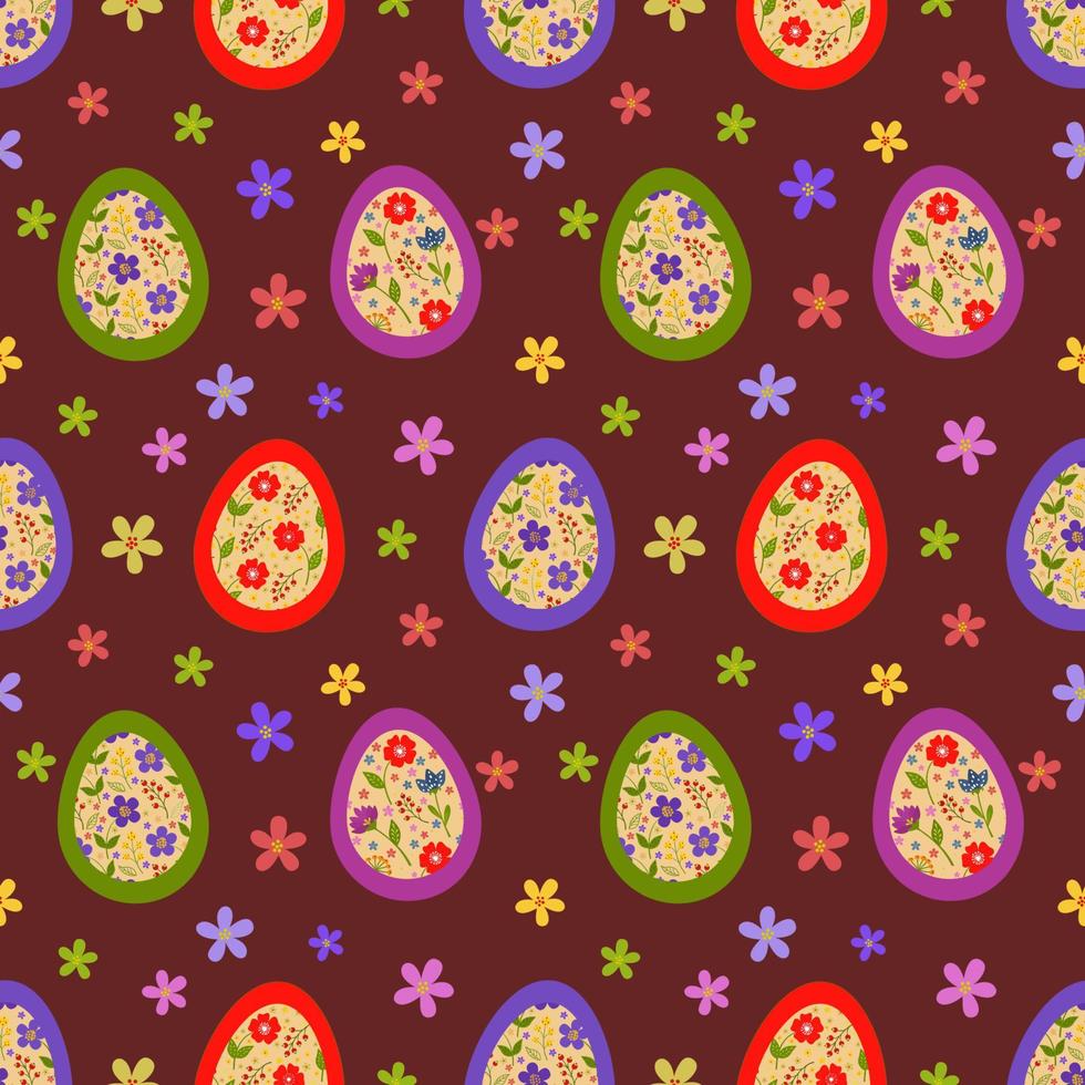 påskägg dekorativa mönster. glad påsk mall med ägg och blommor. platt vektor illustration.