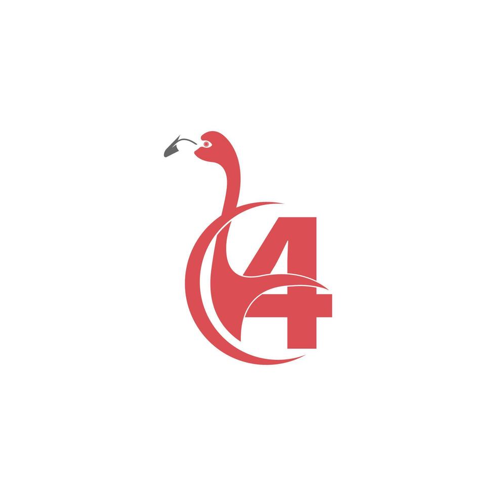 nummer 4 med flamingo fågel ikon logotyp vektor
