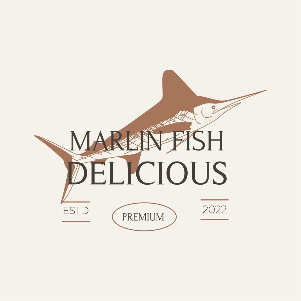 Marlin fisk vintage illustration logotyp vektor