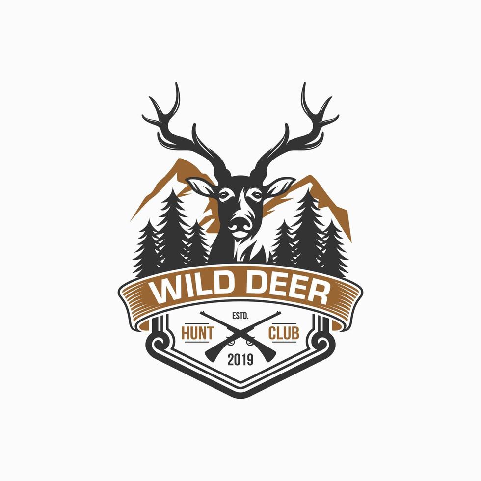 vintage deer hunter logotyp formgivningsmall vektor