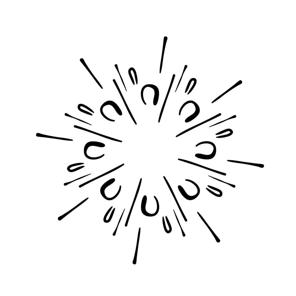 Gekritzelgestaltungselement, Starburstgekritzel, funkelndes Gekritzel, Feuerwerkgekritzel lokalisiert auf weißem Hintergrund vektor