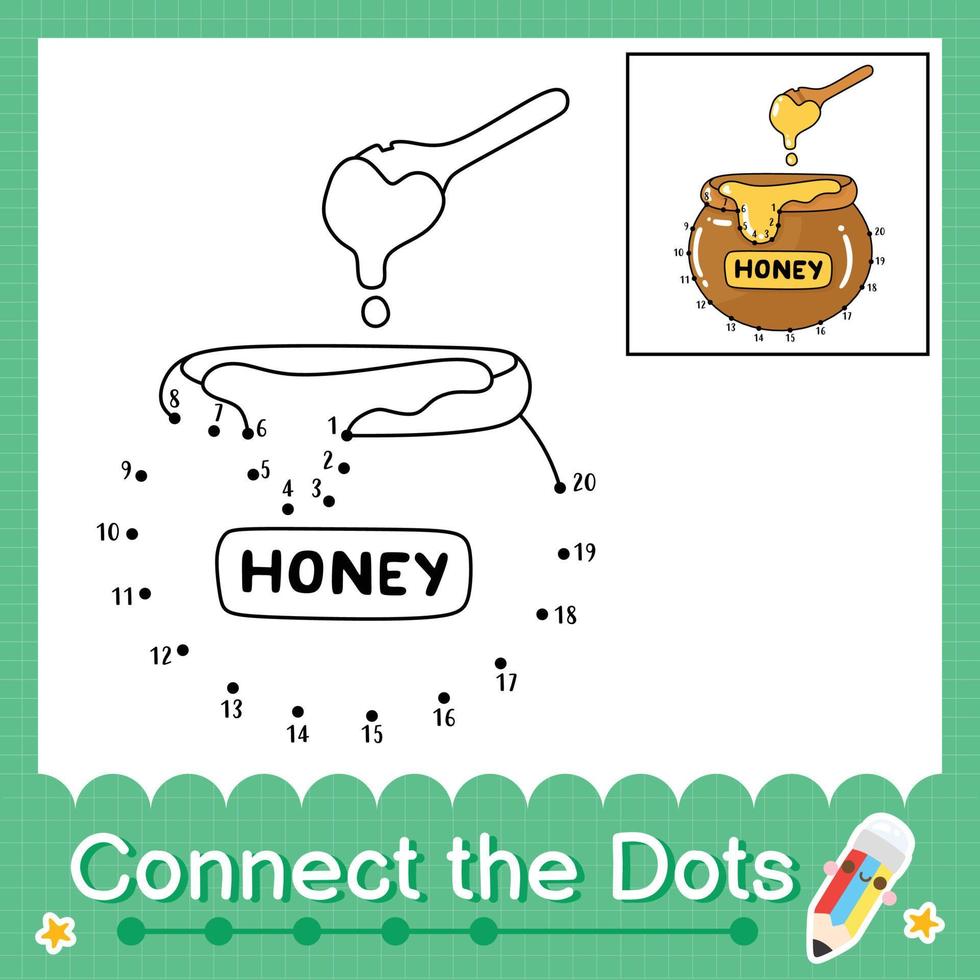 koppla ihop prickarna räknande nummer 1 till 20 pussel arbetsblad med honung vektor