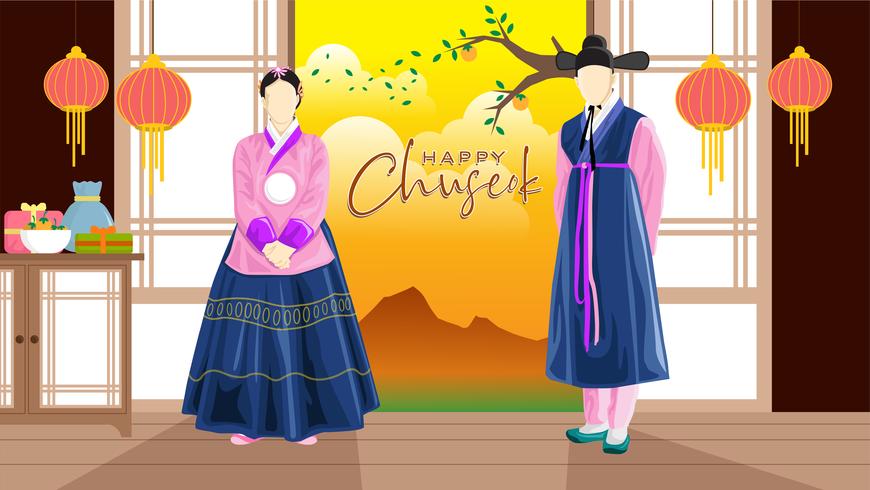 Lycklig koreansk Chuseok traditionell koreansk duk vektor
