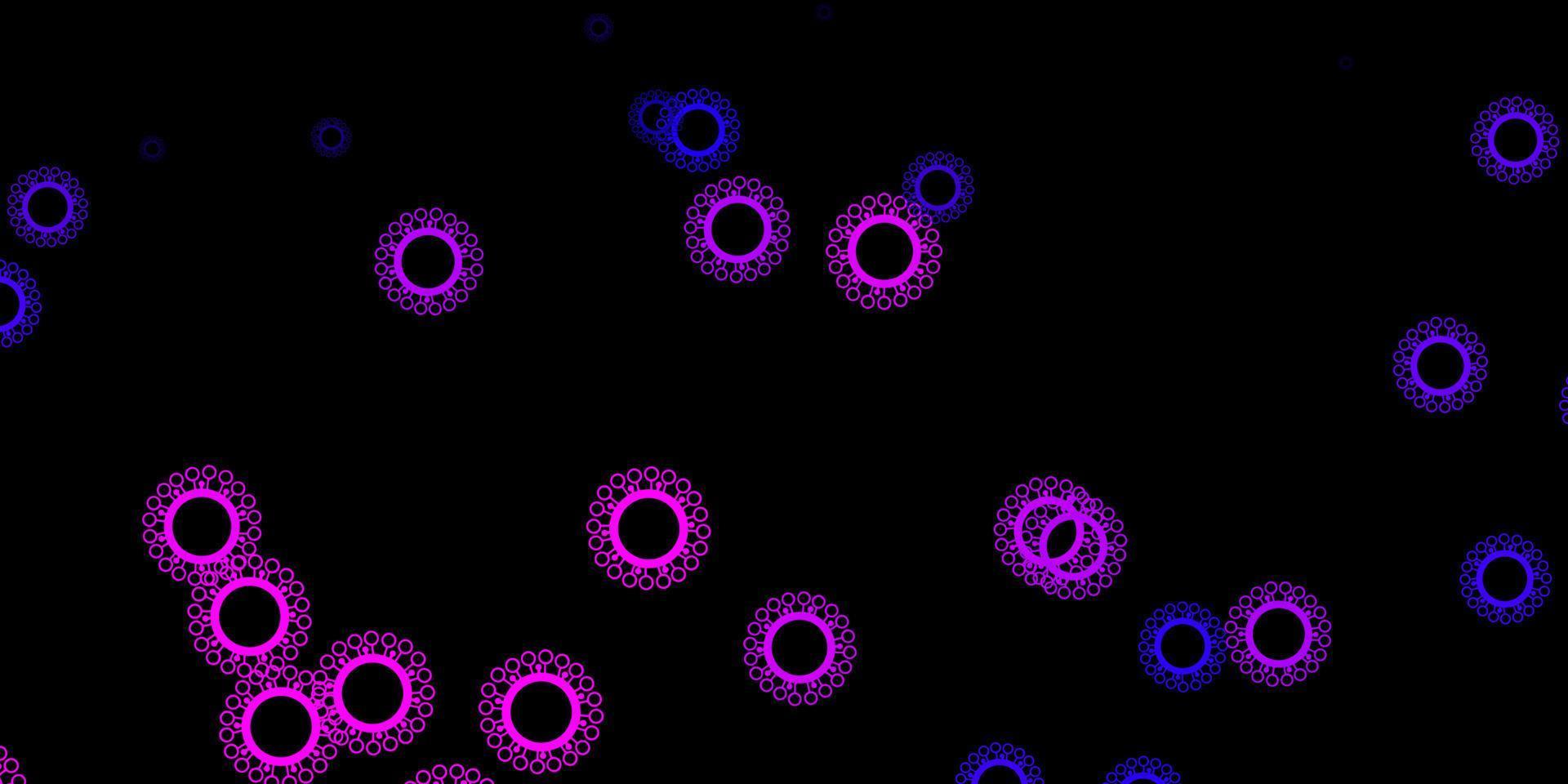 dunkelvioletter, rosa Vektorhintergrund mit Virensymbolen. vektor
