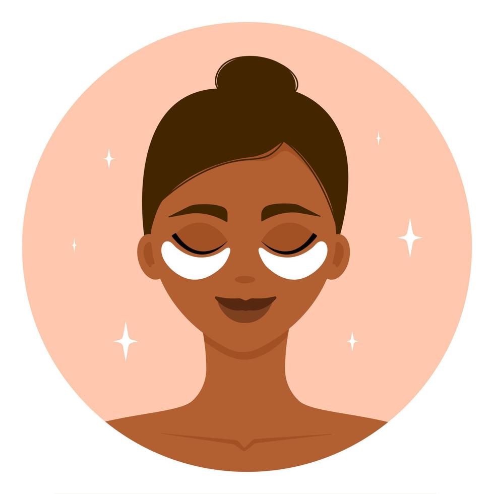 afroamerikansk tjej med kosmetiska fläckar i ansiktet. fuktgivande och vårdande. hem, daglig ansiktsbehandling. vektor illustration.
