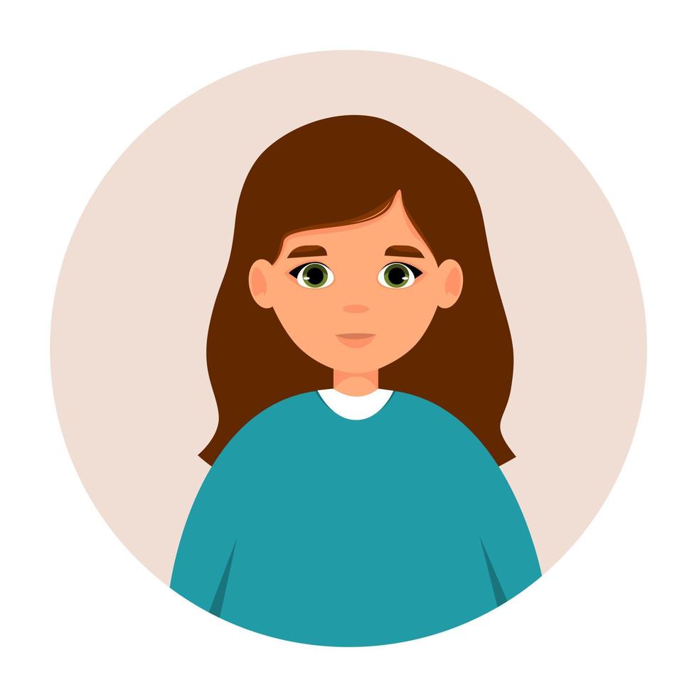 porträtt av brunett kvinna. avatar av kvinnlig person. vektor ikon för vuxen i platt stil.