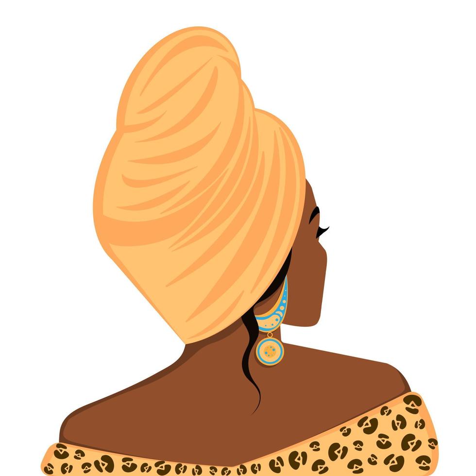 afrikansk etnisk kvinna som bär en turban. begreppet skönhet, mode, kroppspositivitet, stil, jämlikhet. vektor