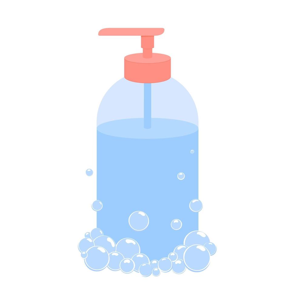 vektor illustration av flytande tvål i en flaska med en dispenser.