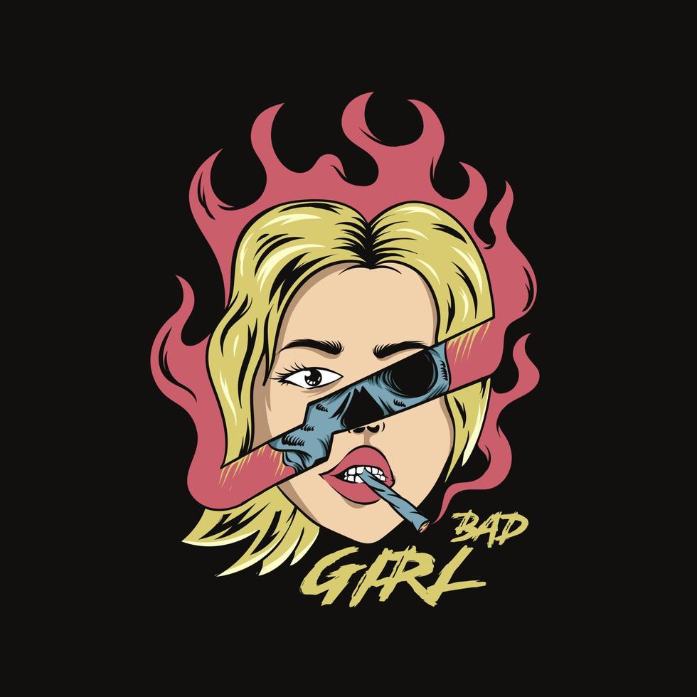 böse Mädchenfrauen, die Pop-Art-Illustration für T-Shirt-Design rauchen vektor