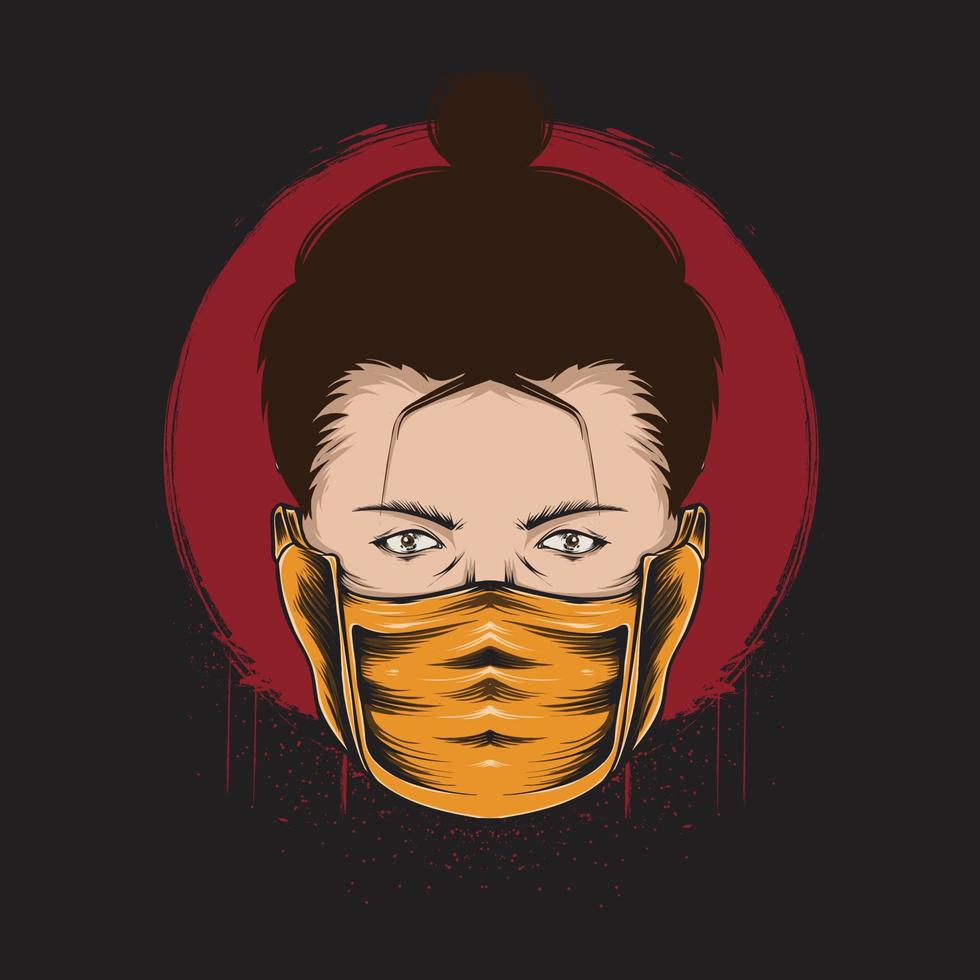 illustration von ninja mit maske auf blutmondhintergrund für t-shirt design und druck vektor