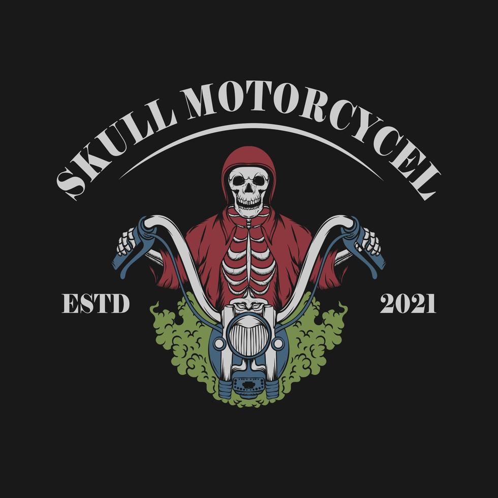 skalle med cape och hjälm med rök illustration med skalle motorcykel bokstäver vektor