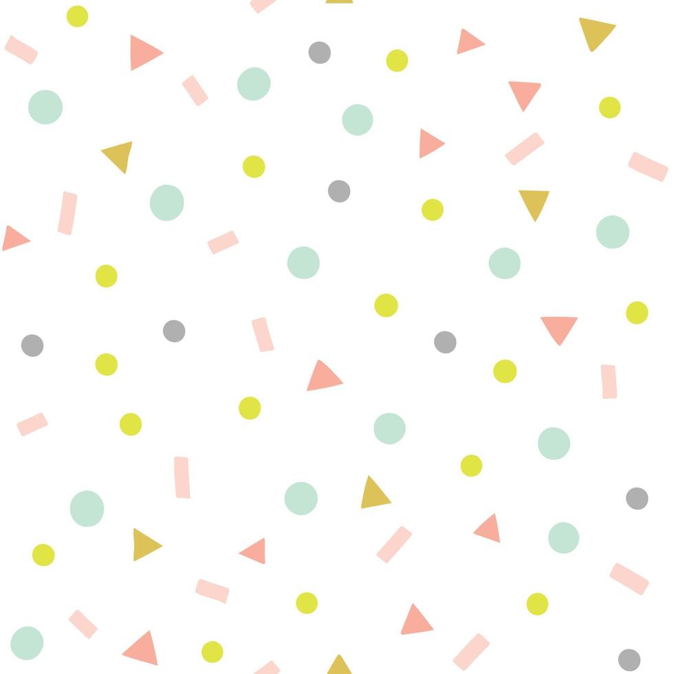 abstraktes Konfetti-Vektormuster. Party nahtloser Hintergrund mit geometrischen Formen, Dreiecken, Punkten, Streuseln. Pastellfarben. vektor