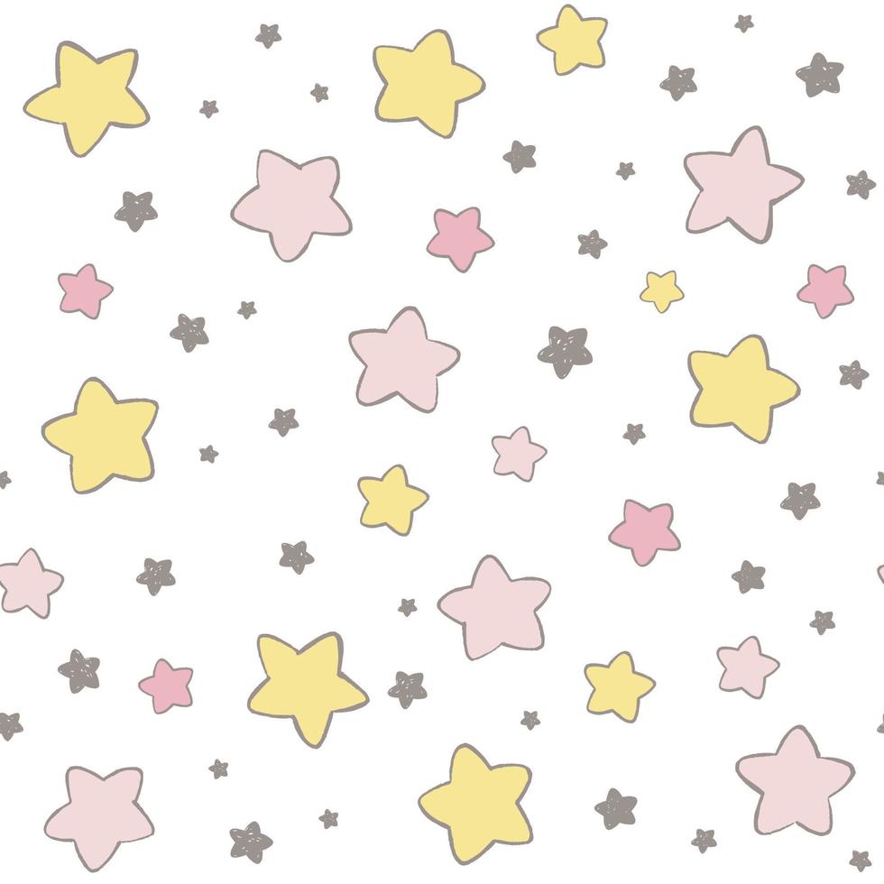 süße Sterne Vektormuster. hand gezeichneter nahtloser hintergrund des gekritzels des nachthimmels in pastellfarben. vektor