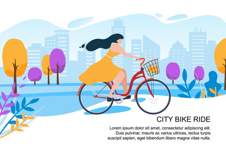 glad tecknad flicka cyklist cykla stadsgata vektor