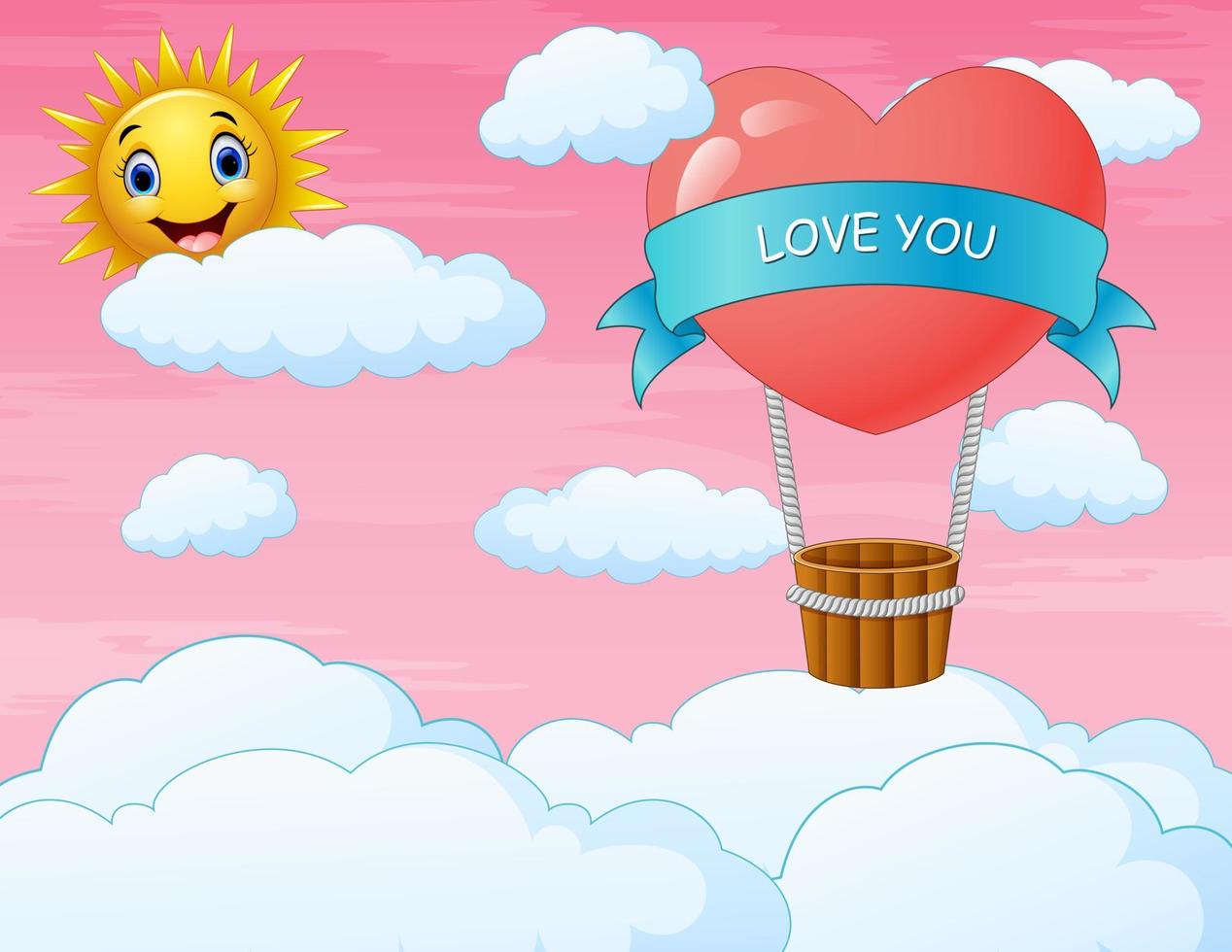 alla hjärtans dag-kort med hjärtat ballong flyger på himlen vektor
