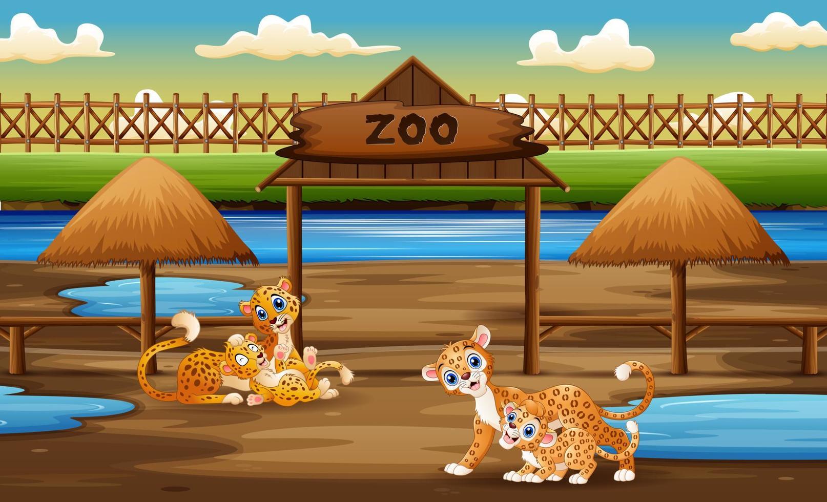 glada vilda djur med sina ungar som njuter i zooillustrationen vektor