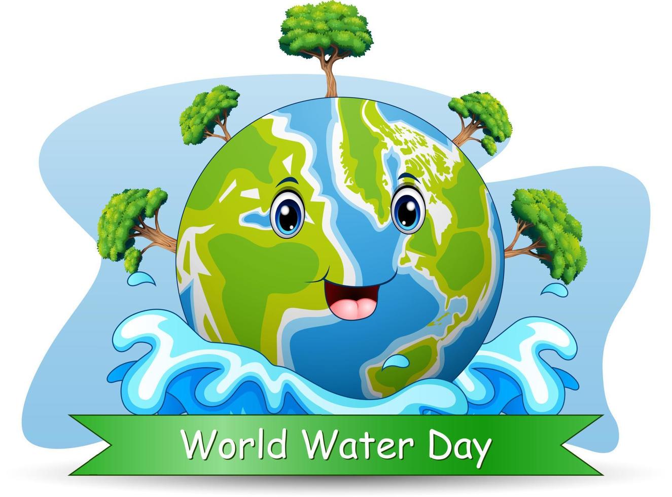 World Water Day bakgrundsdesign med träd runt om i världen vektor