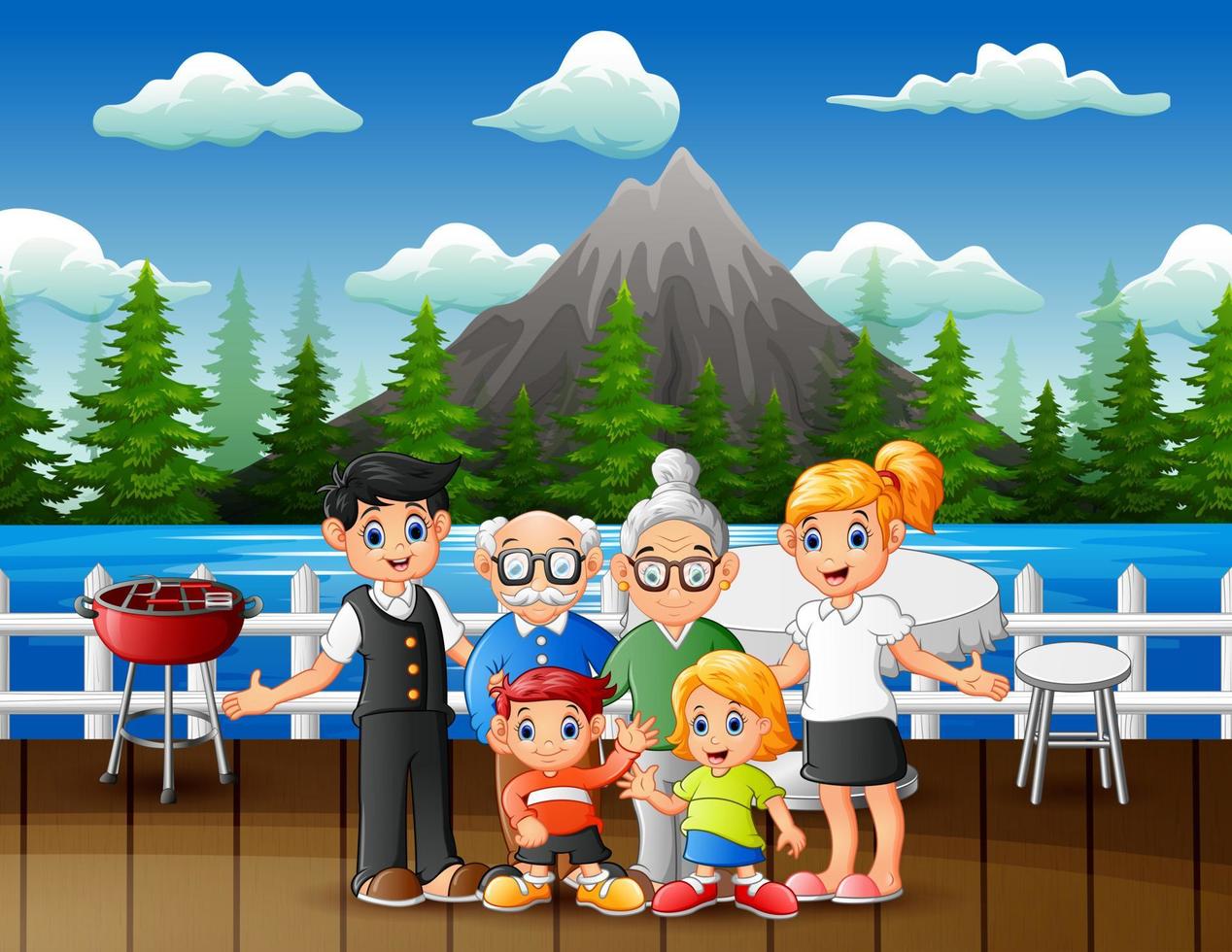 Illustration von glücklichen Familienmitgliedern im Restaurant im Freien vektor