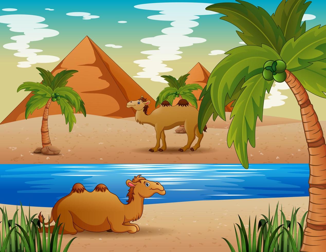 Karikatur von Kamelen, die in der Wüste leben vektor