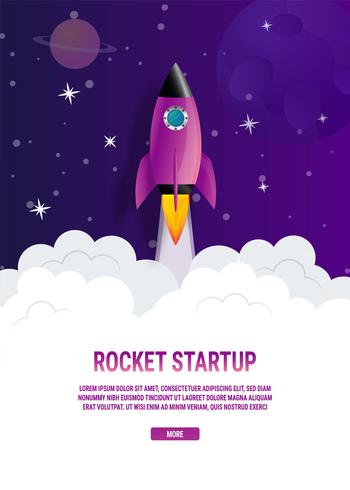 Violet Rocket Startup-Geschäftsideenkonzept vektor