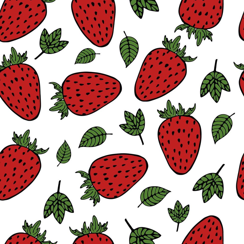 handritad frukt seamless mönster med jordgubbe. vektor illustration, på vit bakgrund för tyg, textil, papper design