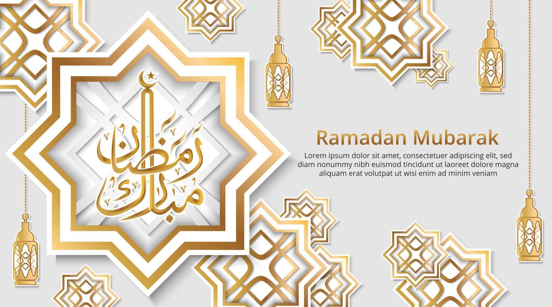 ramadan mubarak bakgrundsdesign med skärande pappersstil av islamisk stjärna och lykta vektor