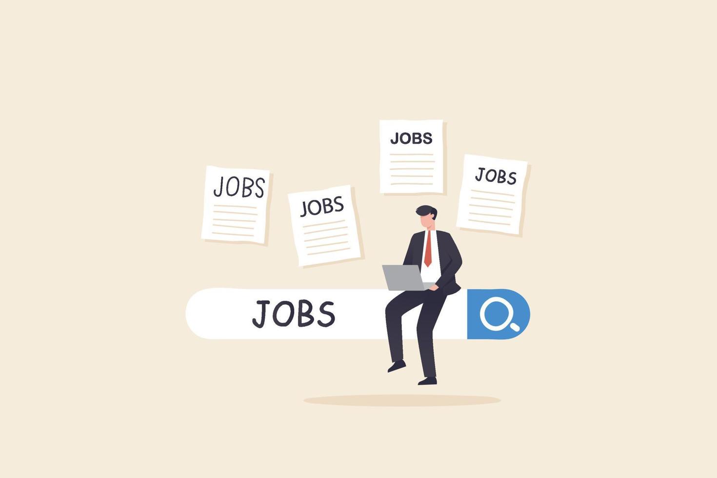 söka nytt jobb. anställning, karriär eller jobbsökning, hitta tillfälle, söka lediga platser eller arbetspositionskoncept. vektor
